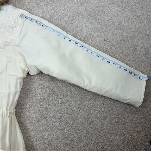Vintage Express Badger Fur Trim Coat Womens Small Ivory Campagnie Internationale - Picture 12 of 15